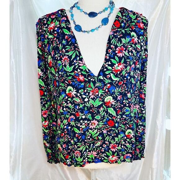 ZARA SZ M Patchwork Floral Flowy :Light Long Sleeve Blouse TOP Boho Coquette - Picture 7 of 13